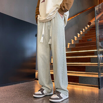 百鹊亭美式渐变牛仔裤男2024春夏款潮牌高街宽松直筒裤子男时尚休闲裤男 泥黄色【纯色百搭】 L