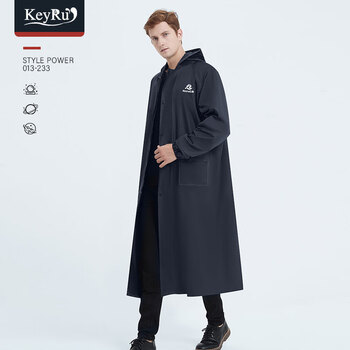KEYRU雨衣长款全身防暴雨时尚户外单人连体防水电动车雨披雨衣黑L