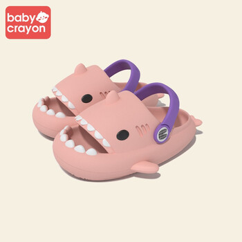 babycrayon踩屎感鲨鱼儿童洞洞鞋男童女童宝宝软底防滑沙滩亲子凉拖鞋夏外穿 小氙粉 【170】适合脚长16.5cm