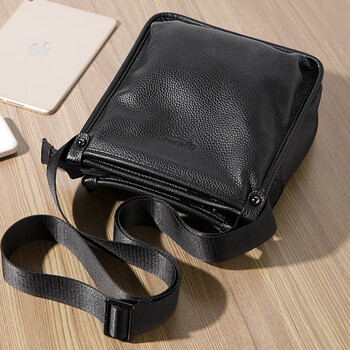 宝加西单肩包斜挎包头层牛皮包斜跨包商务休闲男士包包通勤单肩挎包 黑色小号