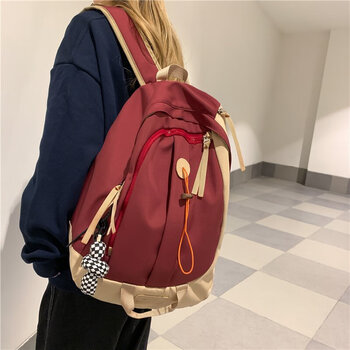 旅行背包男潮流时尚百搭初中生双肩包女 黑色带挂件【图片 价格 品牌