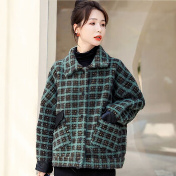 宾疆毛呢大衣女秋冬季新款女装短款加厚呢子羊羔毛宽松毛绒外套女定制