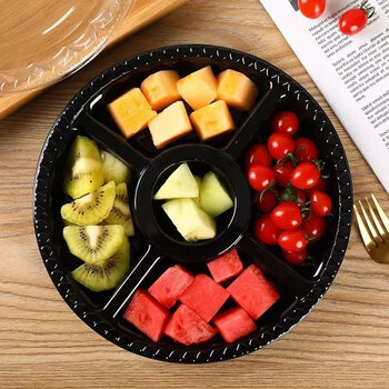 一次性水果盒果盘拼盘打包包装盘果切盒子鲜果切透明 300克双格黑底50