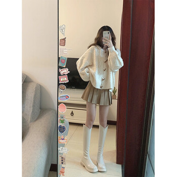 拉曼咔2022春季秋季款小个子毛衣女半身百褶裙连衣裙子两装奶系穿搭 毛衣+半身裙套装【秋装搭配 M_【初春茶系穿搭一整套】