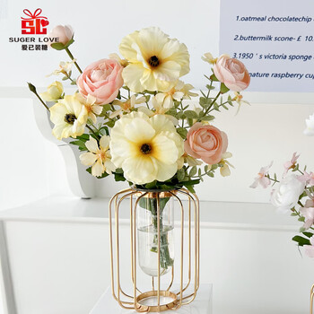 爱已装糖ins仿真花假花花束塑料花室内装饰花金属南瓜瓶客厅摆件 黄色