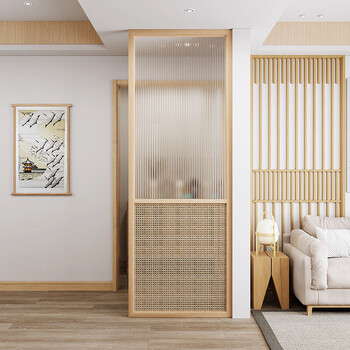 日式长虹玻璃屏风隔断客厅家用简约入户玄关卧室卫生间原藤编 a款