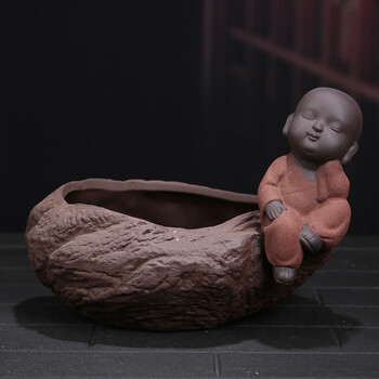 紫砂茶宠摆件精品小和尚迷你小花器可养水培花瓶个性茶具配件 静思小