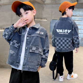 檀秀童装男童牛仔外套秋季新款韩版时尚男孩潮流个性牛仔衣3到15岁中