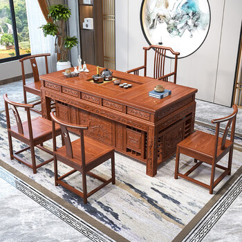 宾迪朗轻奢家具实木茶桌椅组合古典中式榆木茶几办公会客家用乌金