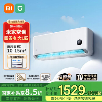 小米巨省电 大1匹空调新一级能效 26款 家用卧室壁挂机 双排蒸发器 26GW-PG10/N1A1 省电静音 以旧换新 巨省电 大1匹 双排款【26款】