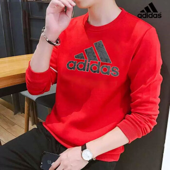 阿迪达斯 （adidas）卫衣男装上衣 新款本命年红色跑步训练健身运动服圆领套头衫 HZ3025本命年红色 S/建议120-135斤