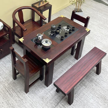 组合全实木小户型阳台茶台中式简约功夫茶几套装一体 1米茶桌 3个靠背