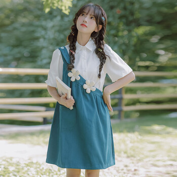 亲智16岁女孩穿的衣服少女大童吊带连衣裙初中学生背带裙春夏套装