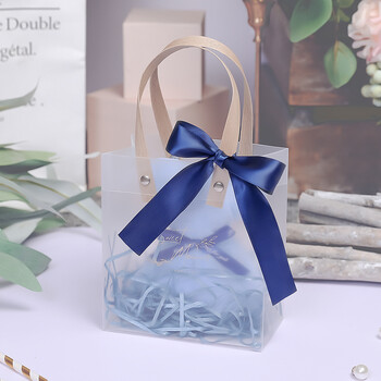 红圣伴手礼袋子手提礼品袋伴娘生日儿童小礼物透明感口红包装盒 蓝色
