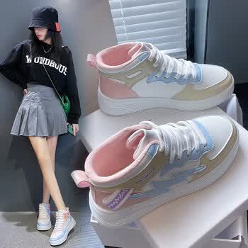 秋款初中生女孩跑步鞋球鞋女生秋天穿的高帮鞋大童少女高腰运动鞋波鞋