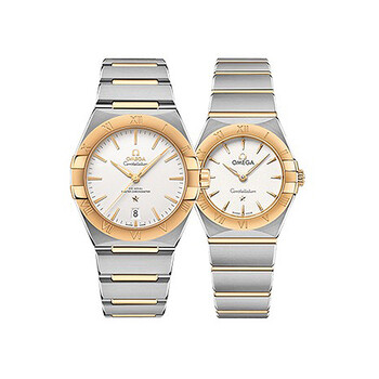 omega欧米茄情侣表 石英/机械机芯男女瑞士手表情侣对表 间金银色条钉