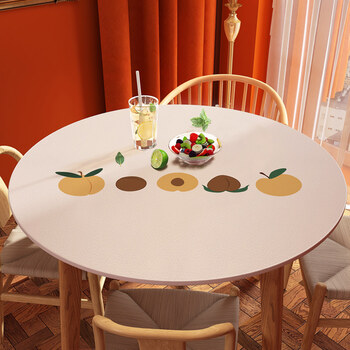 油免洗防烫硅胶皮革餐桌圆形家用小茶几桃芝定制图案尺英寸请联系客服