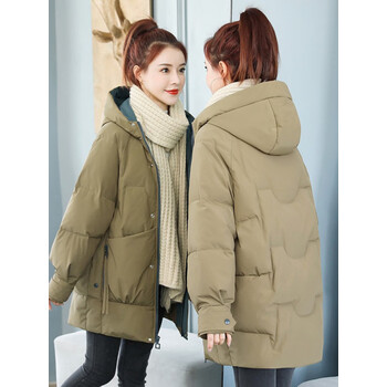 雪萌飞棉服女中长款加厚冬装外套女2022冬季新款小个子棉袄女学卡其色