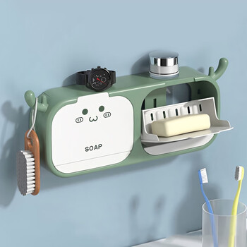 utookii 双格肥皂盒鹿角挂钩沥水香皂盒免打孔壁挂皂盒卫生间大号香皂架 双格-浅绿色