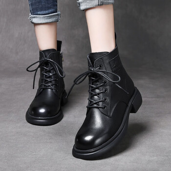 风皮鞋皮靴加绒棉鞋棉靴马丁鞋复古百搭女靴子 黑色【单里款】zb6985
