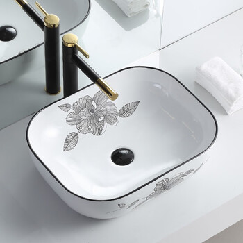 拉贝妮labeini台上盆洗脸盆卫生间洗漱池陶瓷洗手盆方形洗面盆黑边新