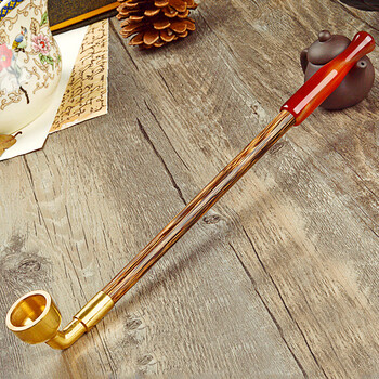 袋老式烟袋锅子男士复古烟枪金丝竹旱烟杆红玛瑙烟嘴两用过滤烟具烟斗