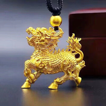 镀金色吊坠男女款项链火麒麟挂坠霸气招财平安礼物 黄色招财麒麟