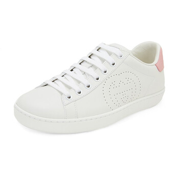 gucci古驰女士ace系列小白鞋皮革运动鞋白色粉尾欧码365