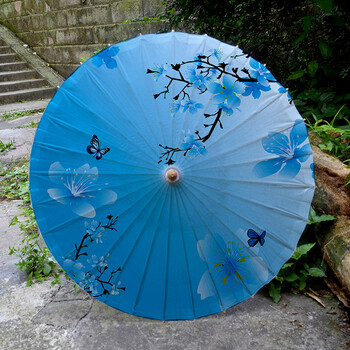 泸州油纸伞防雨防晒竹艺古江舞蹈演出s装饰 十里桃花 浅蓝色 半穿 加