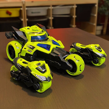 e-zhi儿童玩具合金车炫酷赛车弹射摩托车仿真模型三合一对战惯性汽车 合金三合一弹射战车【风格青】 儿童圣诞节礼物