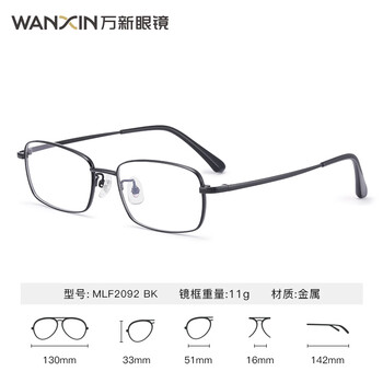 万新 winsee 1.60MR-8较薄非球面树脂镜片（阿贝数40）+超轻钛架多款可选（近视超薄）