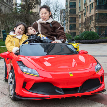 座儿童电动车汽车可坐大人带遥控男女小孩宝宝玩具红色助力转向软胎