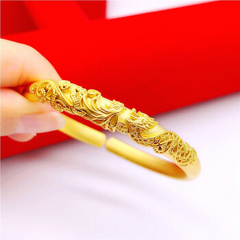 无缘世家沙金手镯金手镯古法手环金包银开口龙凤金镯子女 04号款式3