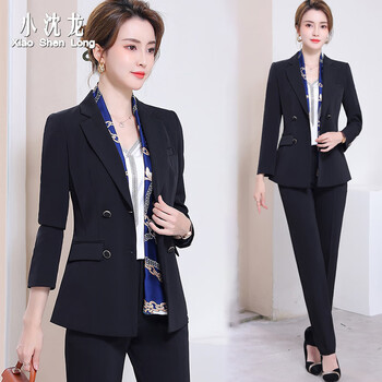 小沈龙 西装套装女商务职业正装韩版休闲裤感炸街小西服外套工作服面试女装两件套 PRKD895 黑色 5XL 
