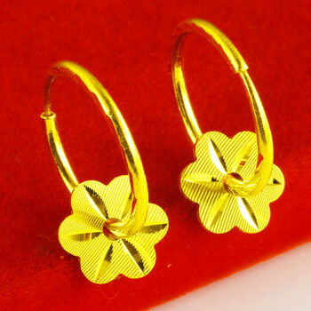 老凤凰黄金耳环9999足金女款耳圈妈妈款梅花年轻时尚足真金首饰素金子