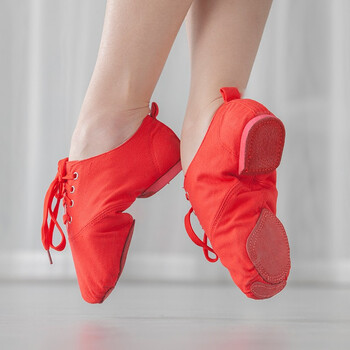 欲动舞蹈鞋女成人芭蕾舞鞋帆布爵士鞋儿童低帮软底练功舞鞋 红色 39