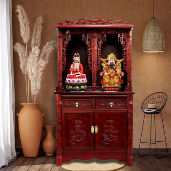 结善源 佛龛双佛位立柜财神柜神位神龛菩萨财神爷柜子地主爷神台家用