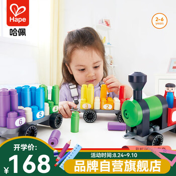 Hape儿童积木 大颗粒PolyM拼插 宝宝益智玩具 儿童礼物2-6岁 彩虹火车套 （63颗粒）2-6Y