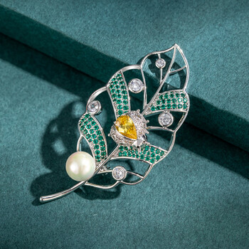 遥暖绿叶瓢虫珍珠西装胸针ins潮个性女气质毛衣胸花大衣别针配饰绿色