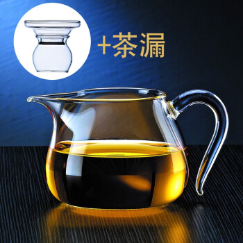 一品工坊 台湾玻璃公道杯茶漏套装加厚耐热玻璃分茶器茶海功夫茶具配件 白把+茶漏