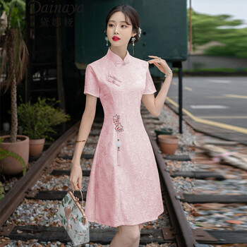 黛娜娅（Dainaya） 旗袍女2023春夏新款大码女装中国风日常改良复古汉服连衣裙 3606 粉色 M