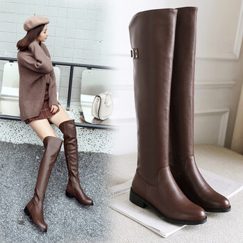 蓝马公主全牛皮过膝长靴女骑士靴冬季加绒棉靴子长筒女靴秋单靴粗腿大筒靴 棕色 绒里（标准筒） 39