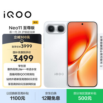 vivoiQOO Neo11 至尊版 12GB+512GB驰光白 2K护眼超冠屏 9100mAh蓝海大电池天玑9500M电竞游戏学生手机