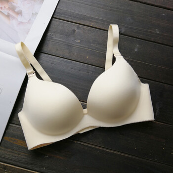 夏季上托性感少女小胸聚拢文胸无钢圈上薄下厚无痕内衣白色 肤色 80a