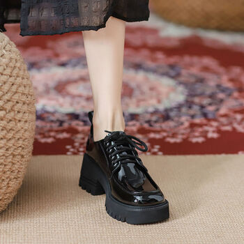 珂纷kefen系鞋带皮鞋英伦风女士有鞋带的绑带四季女生正装上班乐福鞋