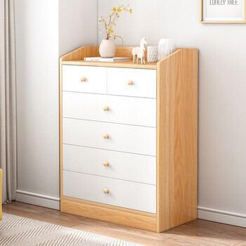 现代多功能储物柜北欧仿实木质卧室客厅经济型小柜子 六抽雨丝银橡色