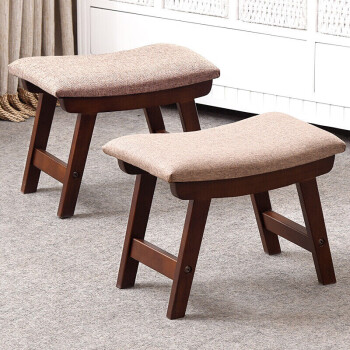 家逸 实木凳子 创意矮凳松木换鞋凳 布艺沙发凳 浅咖啡色