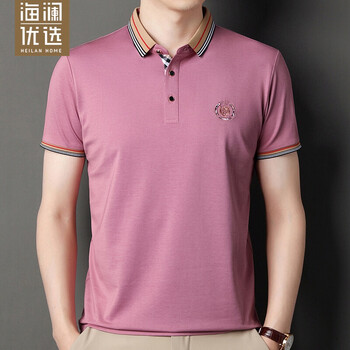 品牌短袖polo衫男夏季新款国潮男装联名凉感商务桑蚕丝翻领上衣 粉色