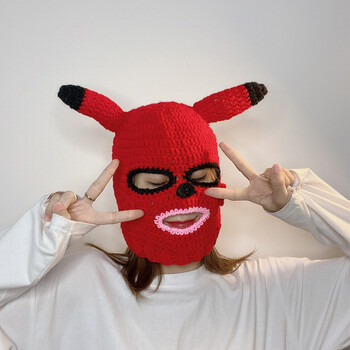 抖音网红皮卡丘头套帽子蒙面搞怪面具全脸面罩男搞笑派对道具 红色