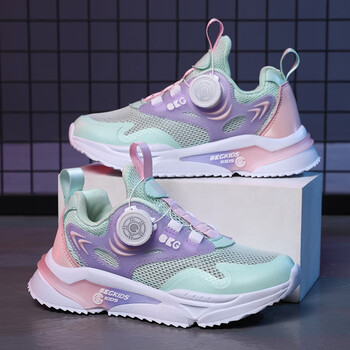 HEACOOA女童运动鞋春夏新款儿童旋转扣中大童透气跑鞋女孩粉色老爹鞋秋款 果绿【单网】ZYX215081-1V 37码